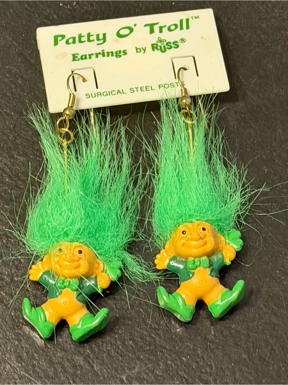 Patty O' Troll Earrings by Russ Pair of Trolls Fishhook St Patrick's Day Green